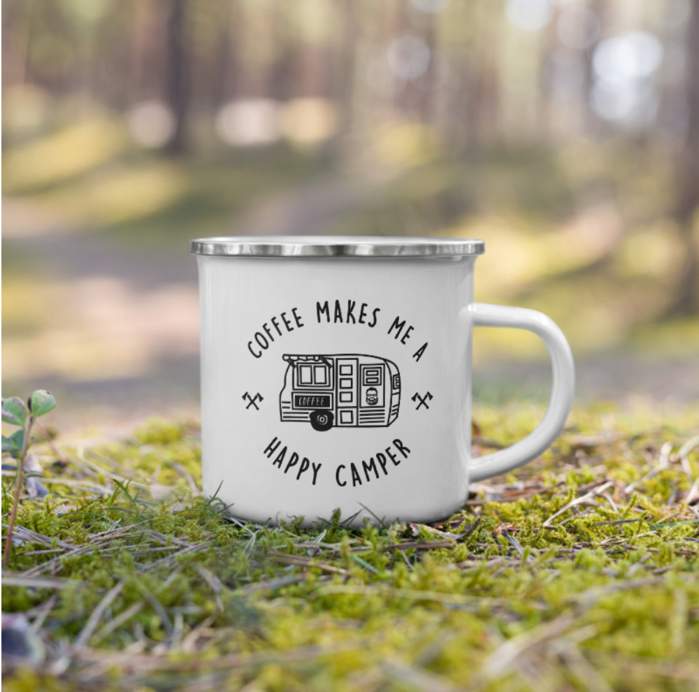 Happy camper enamel hot sale mug