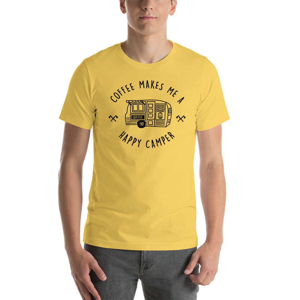 "Coffee Makes Me A Happy Camper" Short-Sleeve Unisex T-Shirt