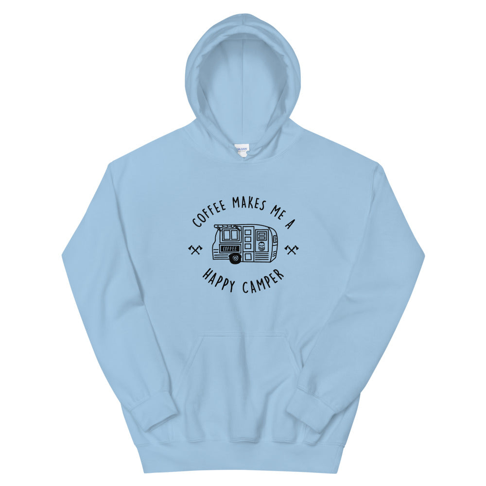 "Coffee Makes Me A Happy Camper" Unisex Hoodie