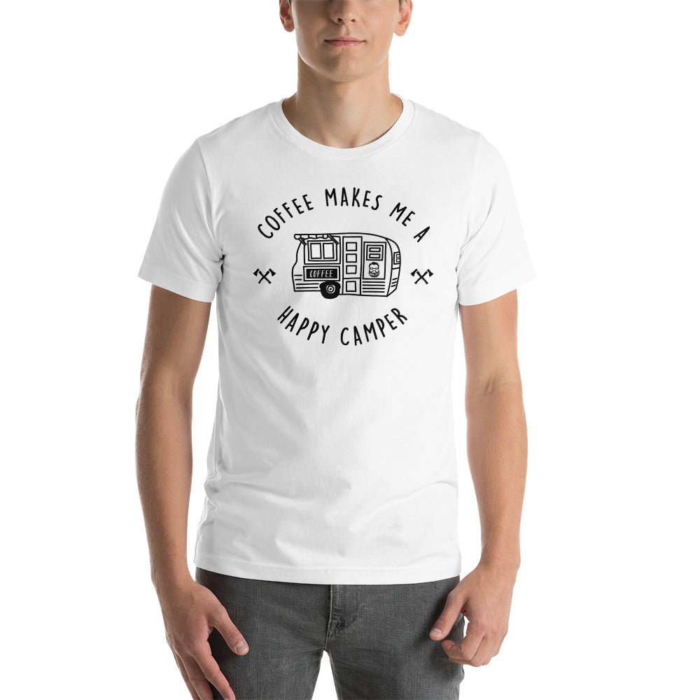 "Coffee Makes Me A Happy Camper" Short-Sleeve Unisex T-Shirt