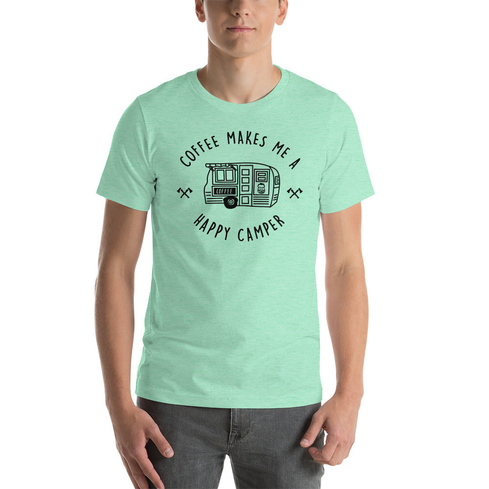 "Coffee Makes Me A Happy Camper"  Short-Sleeve Unisex T-Shirt